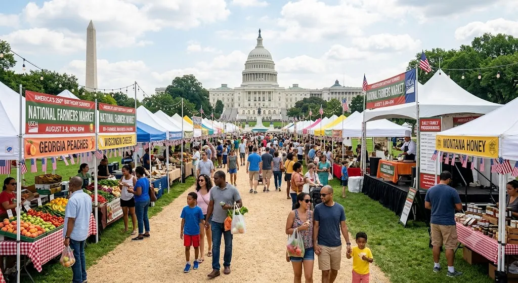 Farmers market stands on the National Mall