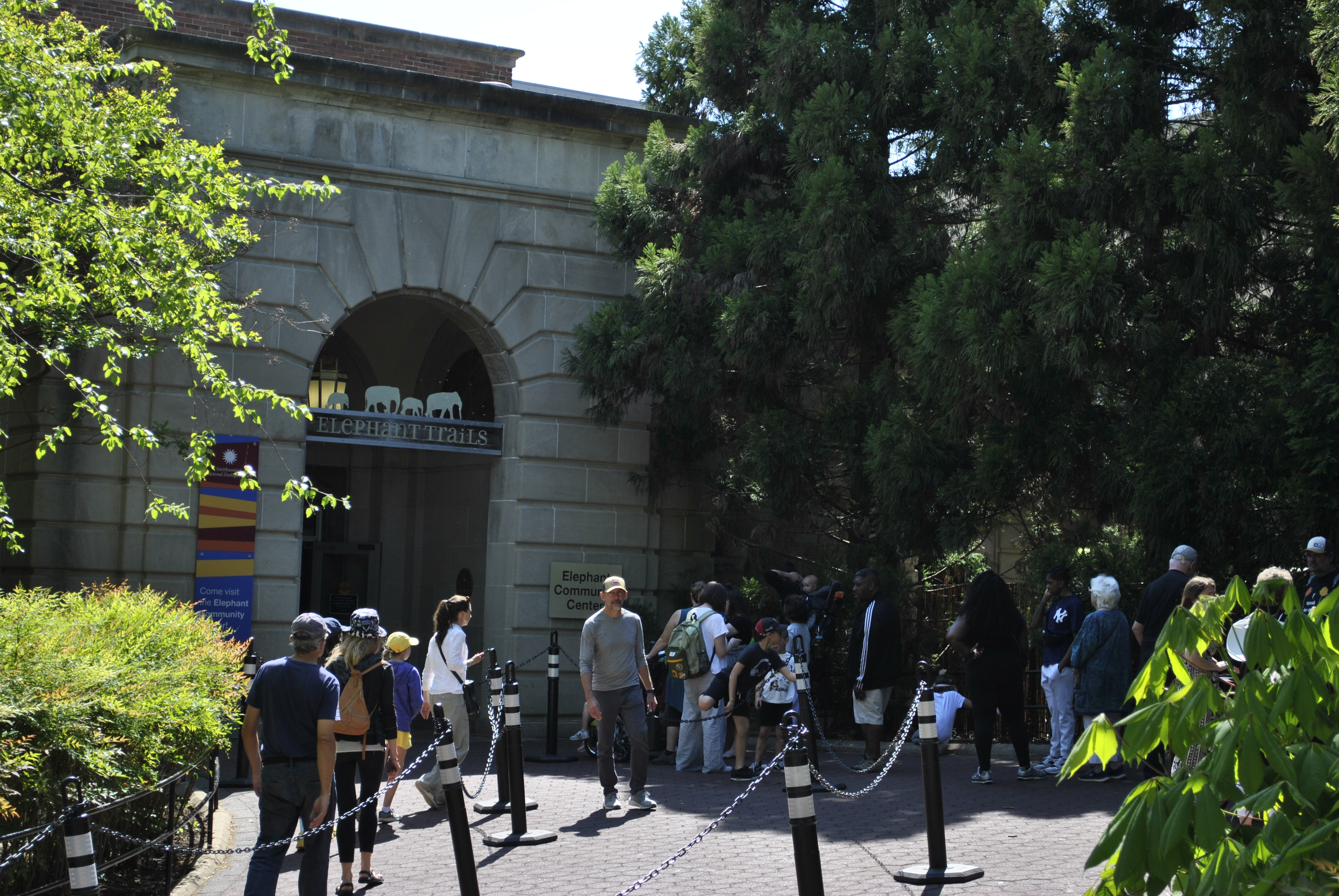 Elephant Community Center entrance with stone arch